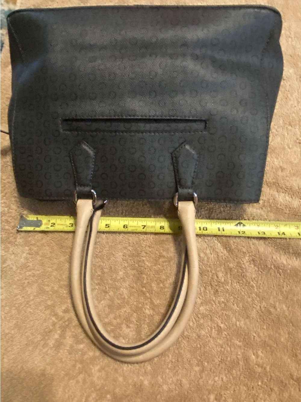 Guess Monogram Satchel Bag Y2K Charcoal Black Beige Top Handle - Picture 8 of 16
